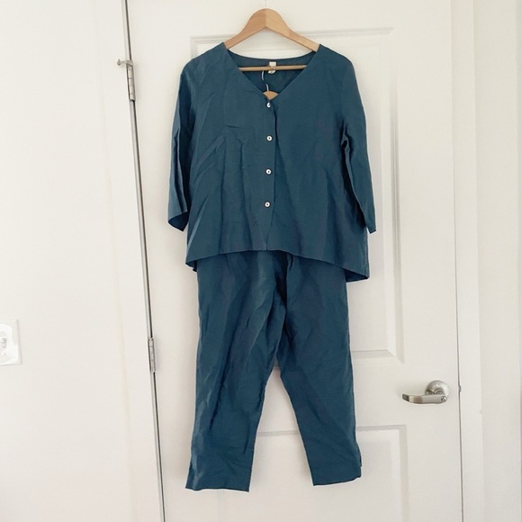 Grae Cove Linen Button Front Top Pant Set Coastal Lagenlook - Picture 1 of 9